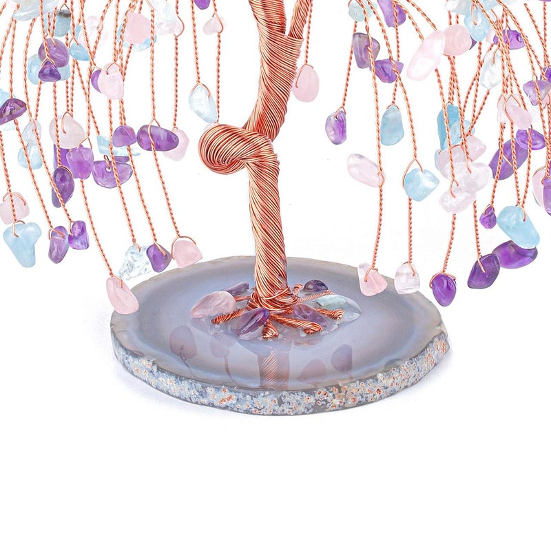 Jovivi Natural Healing Crystals Amethyst/Rose Quartz/Aquamarin Tree Tumbled Gemstone Stones Money Tree  Geode Agate Slices Base Feng Shui Ornaments Home Decoration for Wealth and Luck 5.5""-6.3"" - Image 5