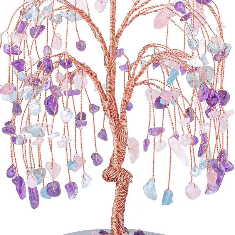 Jovivi Natural Healing Crystals Amethyst/Rose Quartz/Aquamarin Tree Tumbled Gemstone Stones Money Tree  Geode Agate Slices Base Feng Shui Ornaments Home Decoration for Wealth and Luck 5.5""-6.3"" - Image 4