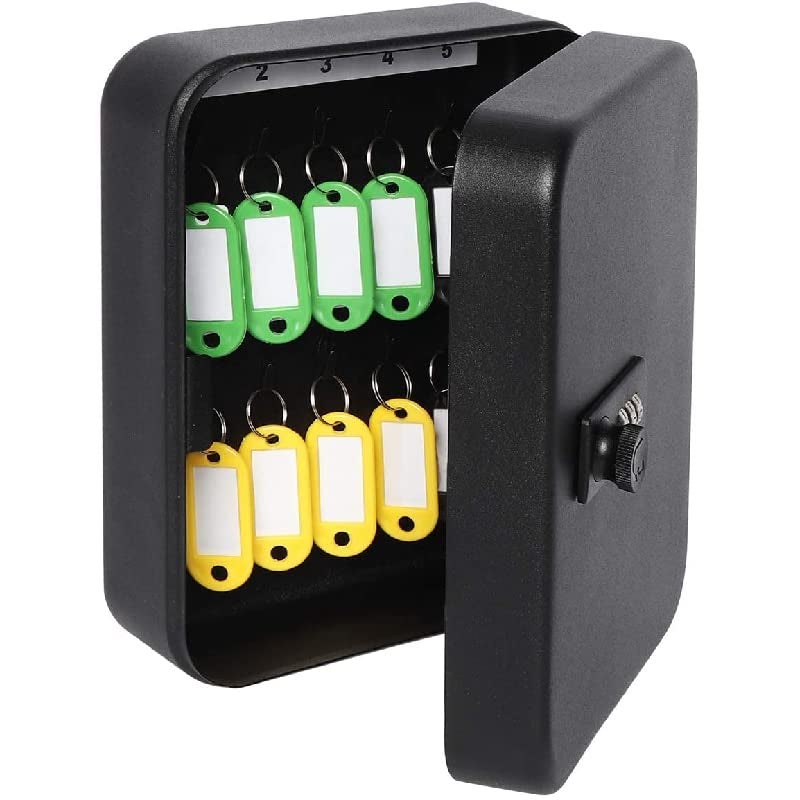 oddpod صندوق مفاتيح أودبود 20 مفتاح قفل تركيبي أنيق مثبت على الحائط صندوق أمان معدني مع علامات مفاتيح مرفقة للمكاتب المنازل الفنادق مواقف السيارات باللون الأسود - Image 1