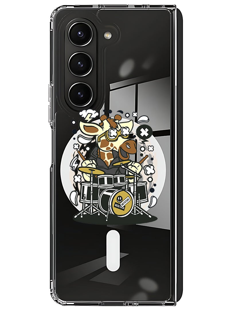 Theodor Magnetic Case for Samsung Galaxy Z Fold 5 Compatible with MagSafe Wireless Charging, Shockproof Phone Bumper Cover Cow drumming - Image 1