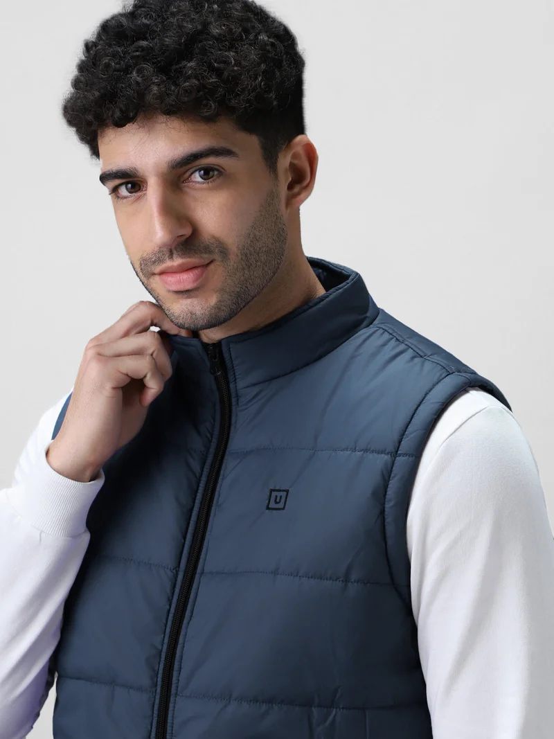 Urbano Fashion  Urbano Fashion Men's Blue Sleeveless Zippered Puffer Jacket for Men | Best Price UAE