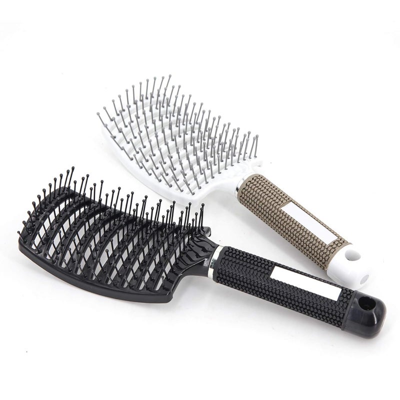 eyxformula 2 Pc Curved Vented Hair Brushes for Women Eyxformula Anti Frizz Hair Detangling Brush for Long Thick Curly Hair Paddle Blow Fast Drying Hair Detangler Wet Hair Brush Styling Tool