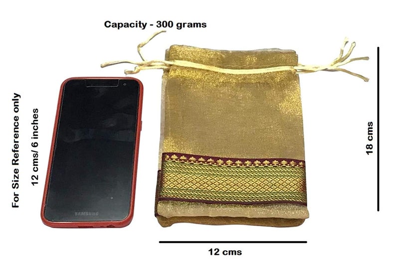 Moira Women's Small Potli Gift Bags Silk Brocade (18 cm X 12 cm) Pack of 20 (Golden & Dark Maroon) - Image 2