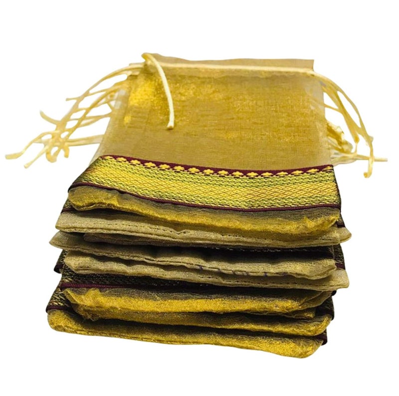 Moira Women's Small Potli Gift Bags Silk Brocade (18 cm X 12 cm) Pack of 20 (Golden & Dark Maroon) - Image 5