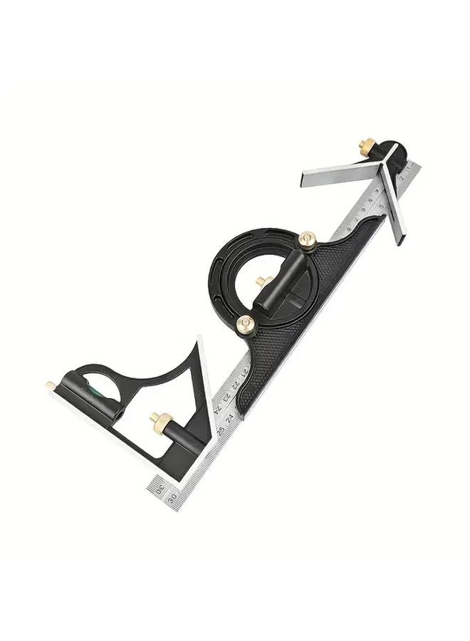 Black 3 in 1 Adjustable Square Measuring Tool with Bubble Level 300mm 45 90 Degree Angles - Image 1