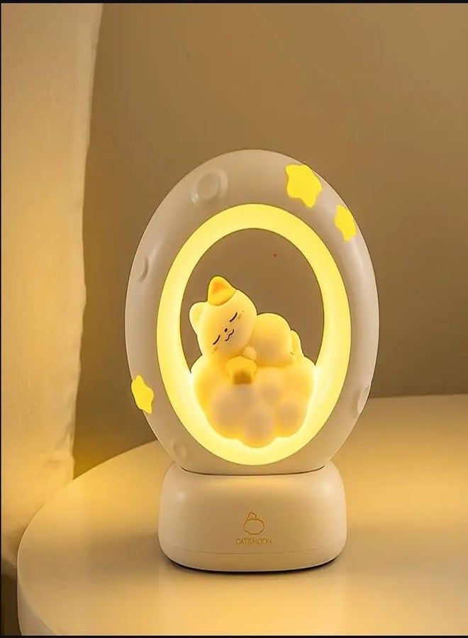 VENEXA 1pc USB Soft Light Sleeping Cat Lamp, Cute Cat Night Light with Tap Dimmer for Mom, Girls, and Boys Bedroom, Night Lamp for Kids, Birthday Gifts (White) - Image 1