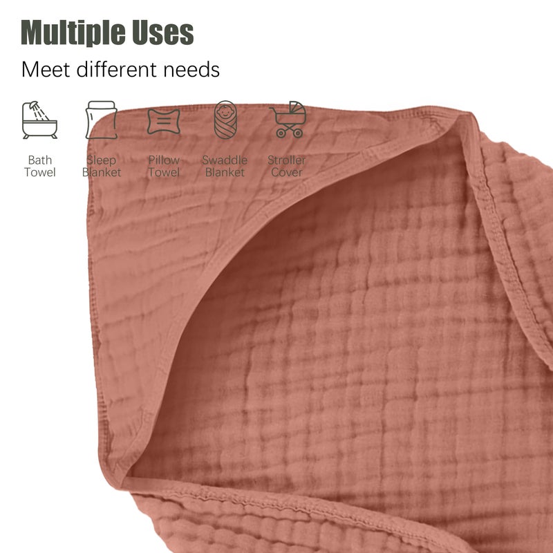 Spotted Play 2 Pack Hooded Baby Towels - 100% Muslin Cotton for Newborns, Infants, Toddlers - Large 32x32 Inch Size - Highly Absorbent and Essential for Newborn Care, Deep Bean Paste - Image 3