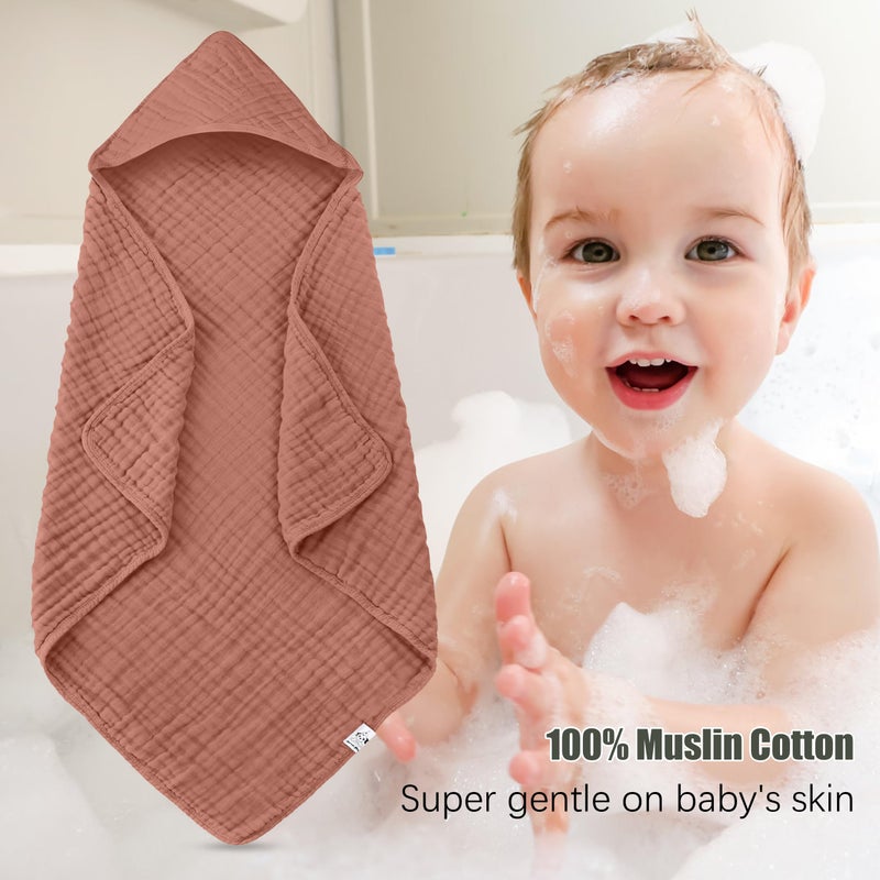 Spotted Play 2 Pack Hooded Baby Towels - 100% Muslin Cotton for Newborns, Infants, Toddlers - Large 32x32 Inch Size - Highly Absorbent and Essential for Newborn Care, Deep Bean Paste - Image 2