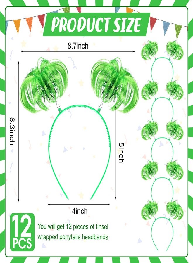Jexine 12 Pcs Halloween Pompom Headband Hair Tinsel Hair Accessory Wrapped Ponytail Headwear Feather Headband for Women Cos(Green) - Image 2