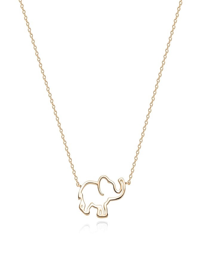 Fettero Elephant Necklace for Women Gold Open Pendant Dainty Chain 14K Gold Plated Minimalist Simple Cute Animal Jewelry Gift - Image 1