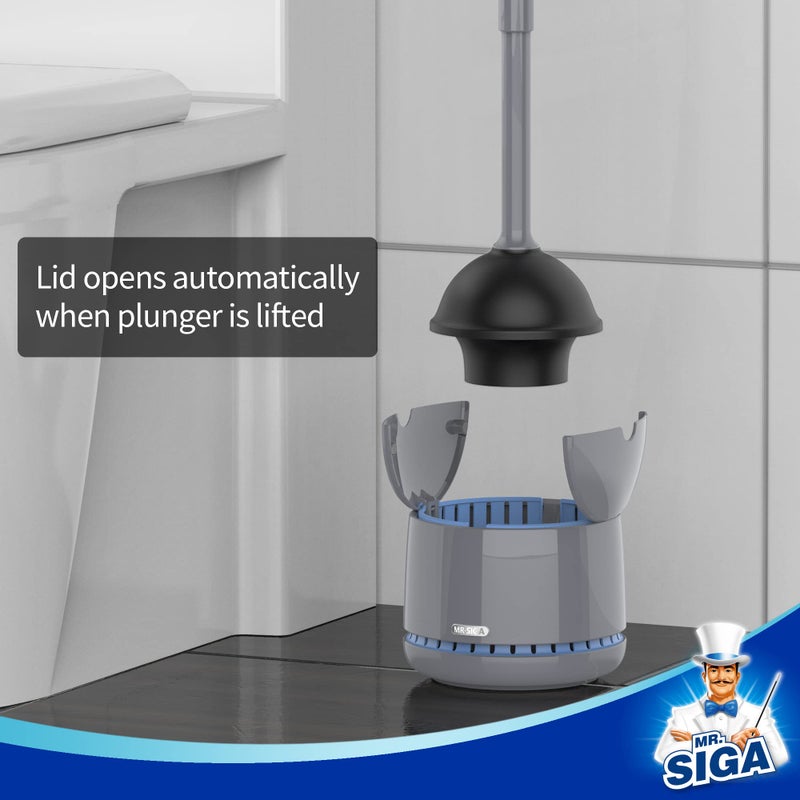 Mr Siga MR.SIGA Toilet Plunger with Holder, Heavy Duty Plunger with Sturdy Handle for Toilet Cleaning, Gray - Image 3