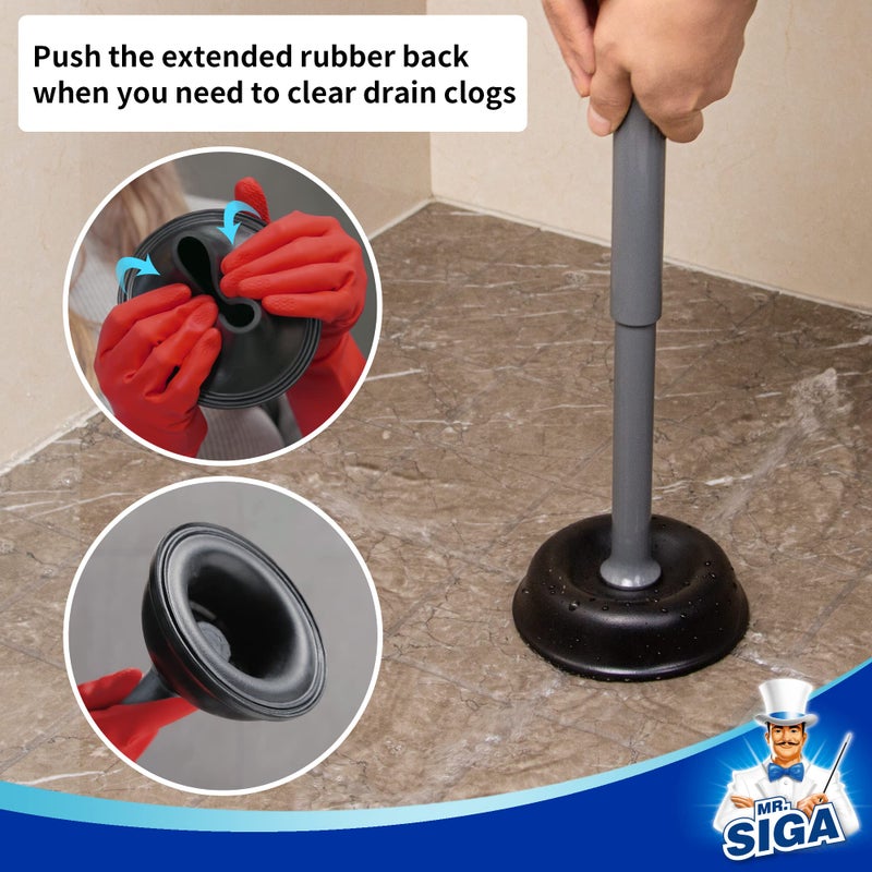 Mr Siga MR.SIGA Toilet Plunger with Holder, Heavy Duty Plunger with Sturdy Handle for Toilet Cleaning, Gray - Image 5