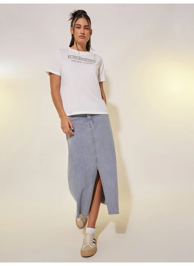 تايك تو Take Two Slogan Print Round Neck T-Shirt