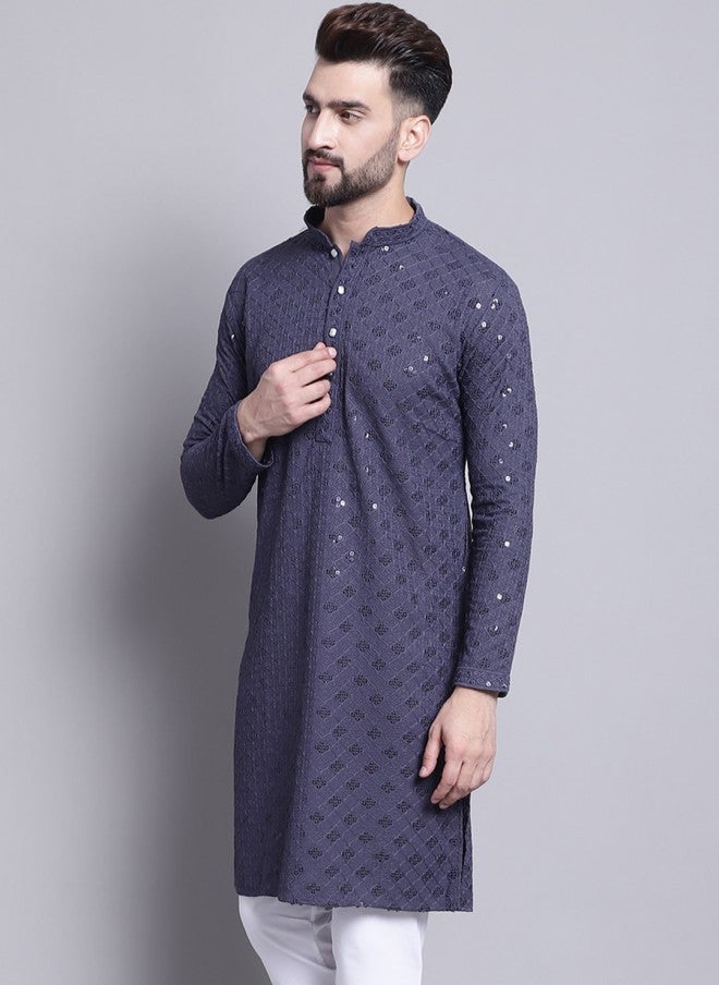 Sojanya Geometric Embroidered Sequence Kurta for Men - Image 3