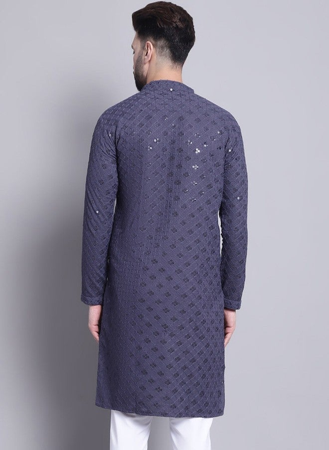 Sojanya Geometric Embroidered Sequence Kurta for Men - Image 4