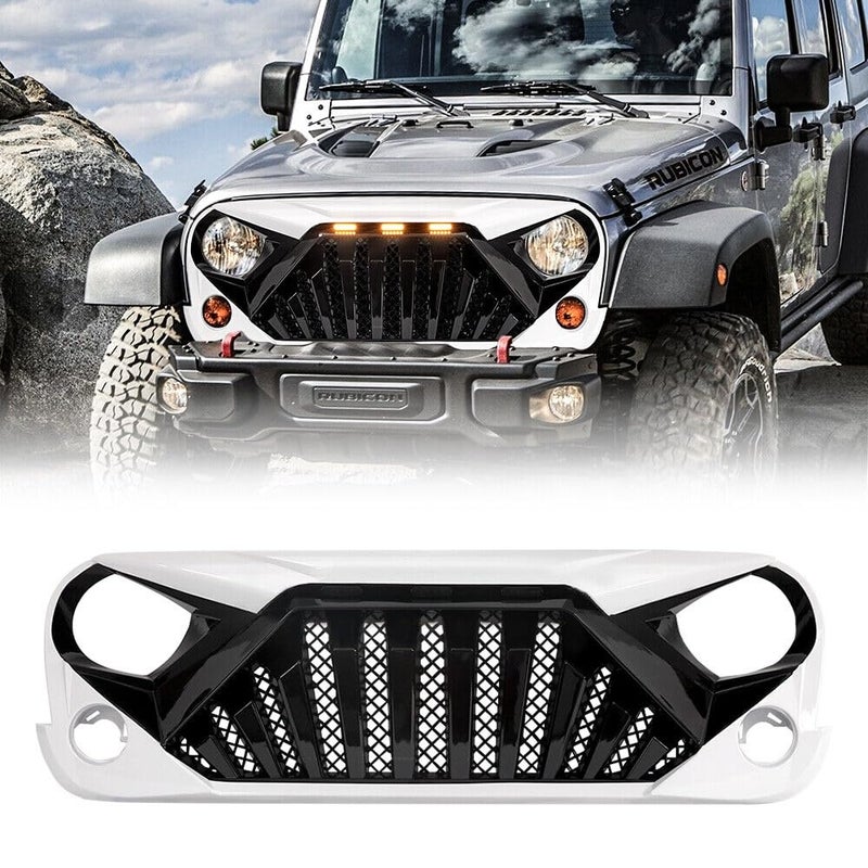 EOMD Front Grill Goliath Grille compatible with 2007-2018 Jeep Wrangler Rubicon Sahara Sport JK/JKU, White Black - Image 1
