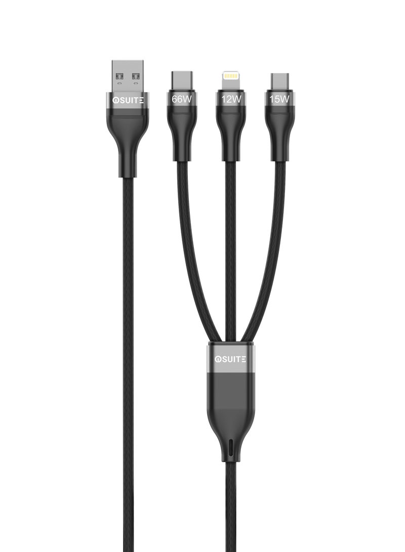iOsuite Aluminum  Alloy 3 in 1 (USB-C) TO (2 USB-C + 1 Lightning) Smart Distribution Cable - 60W - 1.2M - Black - DC73A - Image 1