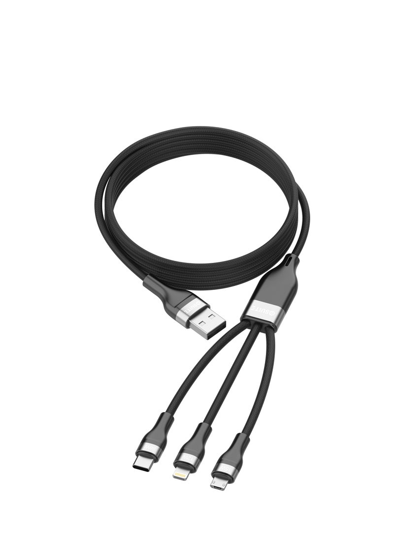 iOsuite Aluminum  Alloy 3 in 1 (USB-C) TO (2 USB-C + 1 Lightning) Smart Distribution Cable - 60W - 1.2M - Black - DC73A - Image 4