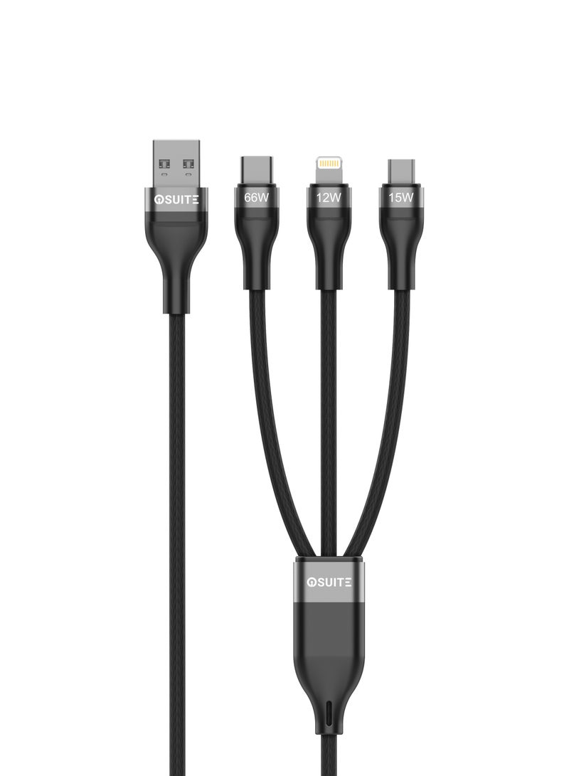 iOsuite Aluminum  Alloy 3 in 1 (USB-C) TO (2 USB-C + 1 Lightning) Smart Distribution Cable - 60W - 1.2M - Black - DC73A - Image 5