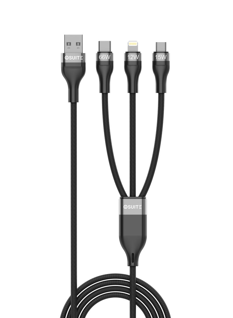 iOsuite Aluminum  Alloy 3 in 1 (USB-C) TO (2 USB-C + 1 Lightning) Smart Distribution Cable - 60W - 1.2M - Black - DC73A - Image 2