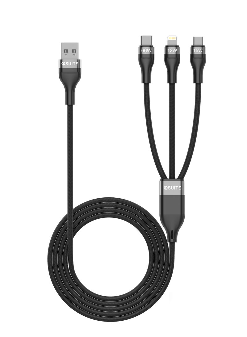 iOsuite Aluminum  Alloy 3 in 1 (USB-C) TO (2 USB-C + 1 Lightning) Smart Distribution Cable - 60W - 1.2M - Black - DC73A - Image 3