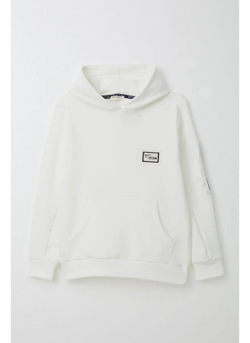 Breeze Boy's Sweatshirt with Emblem, Sleeve Pocket and Zipper, 9-14 Years, White