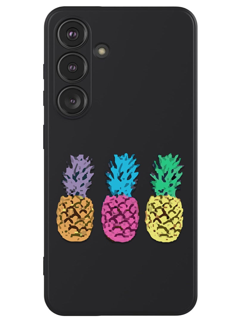 Theodor Protective Slim Fit Case Liquid Silicone Cover with Full Body Protection Anti-Scratch Shockproof Case For Samsung Galaxy S24 (Black) - pineapple - Image 1