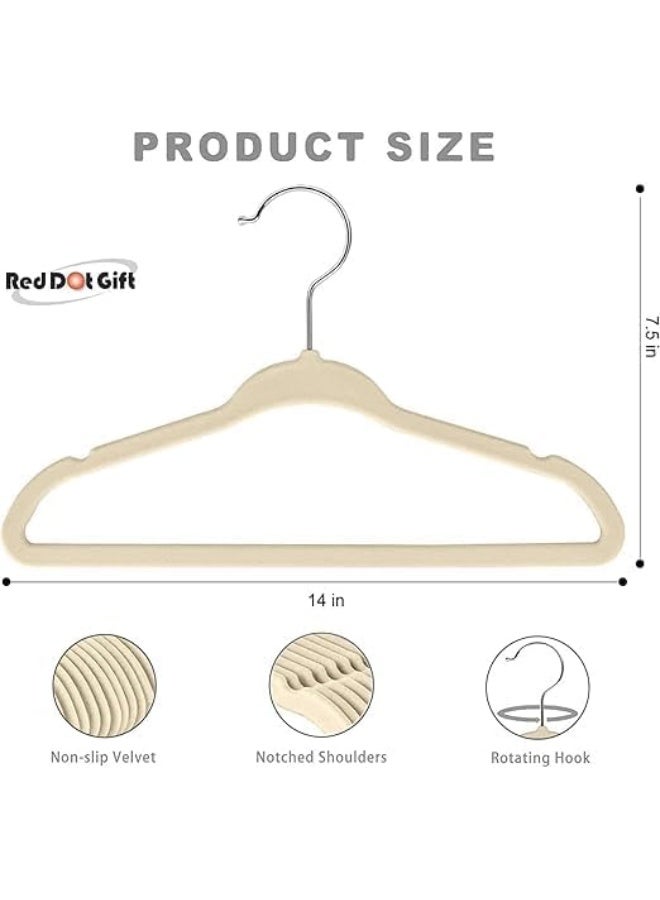 Red Dot Gift® 10-Pack Kids Velvet Hangers - Nursery Clothes Hangers Non Slip Toddler Hangers, 360 Chrome Swivel Hook (Beige, 35 cm) - Image 2