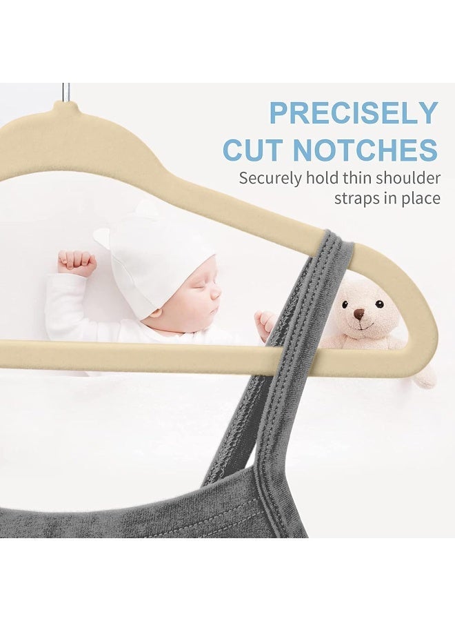 Red Dot Gift® 10-Pack Kids Velvet Hangers - Nursery Clothes Hangers Non Slip Toddler Hangers, 360 Chrome Swivel Hook (Beige, 35 cm) - Image 4