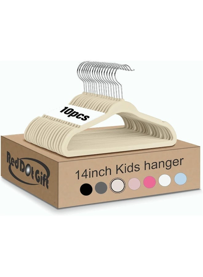 Red Dot Gift® 10-Pack Kids Velvet Hangers - Nursery Clothes Hangers Non Slip Toddler Hangers, 360 Chrome Swivel Hook (Beige, 35 cm) - Image 1