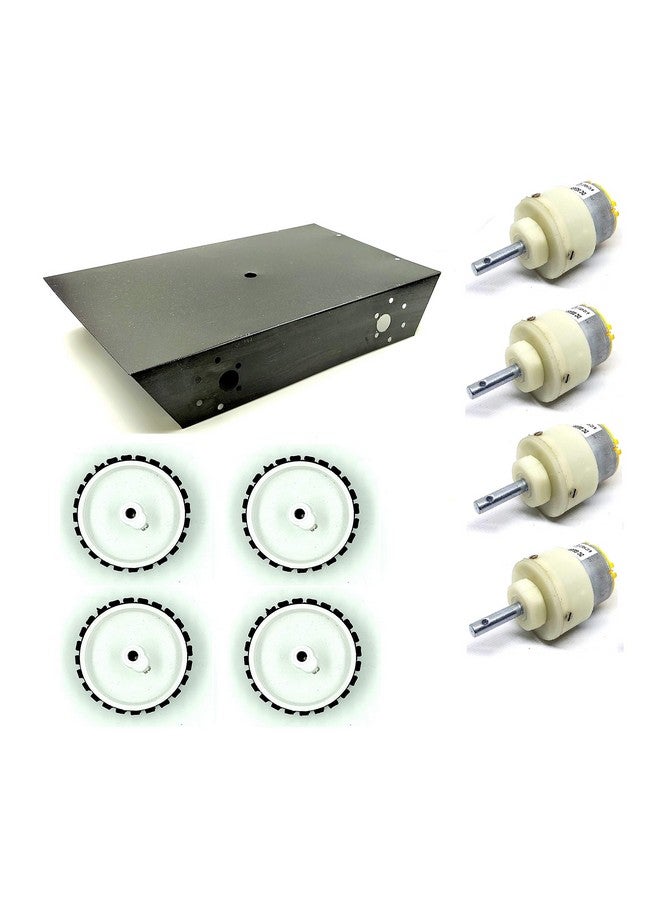 Invento INVENTO 4 Wheel Car Kit Metal Chassis 260x130x45mm + 10 RPM DC Motor + 70x20 mm Wheel Robot Smart Car DIY  - Image 1