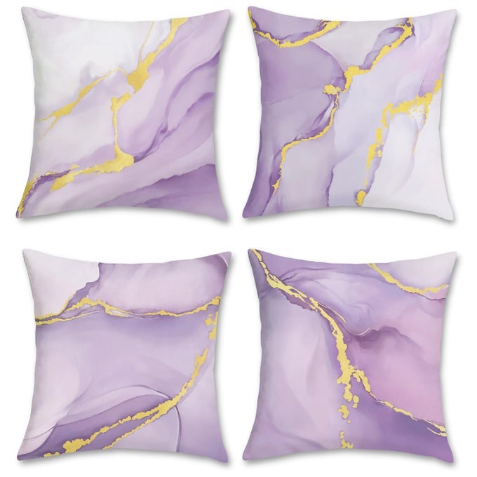 PURPLE GOLD MARBLE CUSHION COVERS 45 X 45 CM MODERN ABSTRACT MARBLE TEXTURE DECORATIVE THROW PILLOW COVERS LILAC PILLOWCASES FOR SOFA BED HOME PATIO DECOR SET OF 4