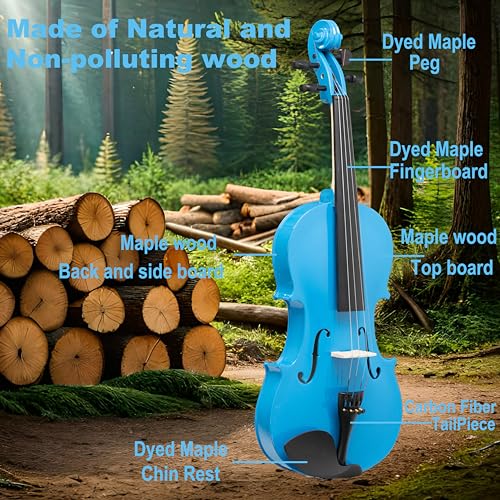 Crafteem 1/2 Fiddle Blue Colored Premium Violin Outfit for Beginners Adults Kids With 5 Color Fingering Tape- Handcrafted Student Beginner Violin. (Blue, 1/2) - Image 3