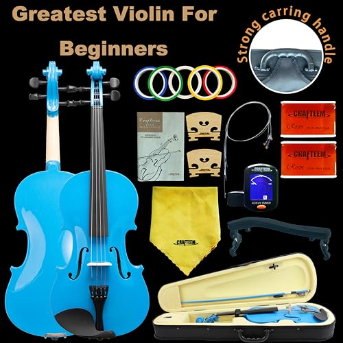 Crafteem 1/2 Fiddle Blue Colored Premium Violin Outfit for Beginners Adults Kids With 5 Color Fingering Tape- Handcrafted Student Beginner Violin. (Blue, 1/2) - Image 5