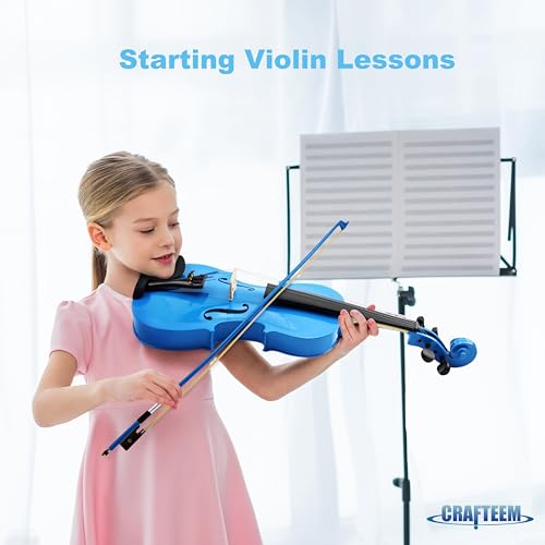 Crafteem 1/2 Fiddle Blue Colored Premium Violin Outfit for Beginners Adults Kids With 5 Color Fingering Tape- Handcrafted Student Beginner Violin. (Blue, 1/2) - Image 4