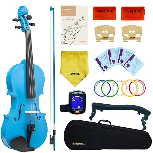 Crafteem 1/2 Fiddle Blue Colored Premium Violin Outfit for Beginners Adults Kids With 5 Color Fingering Tape- Handcrafted Student Beginner Violin. (Blue, 1/2) - Image 1