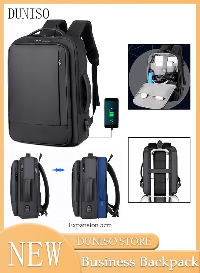 DUNISO Business Travel Laptop Backpack Anti-Theft Durable Computer Backpack with USB Charging Port Large Capacity College School Backpack for Men & Women Fits 15.6 Inch Notebook Black - Image 1