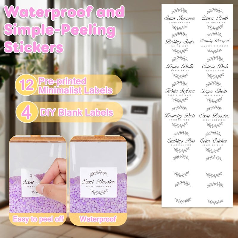 efluky 3 Pack Laundry Pods Container & Dryer Sheet Holder Set,Clear Laundry Room Organization Containers with Bamboo Lids and Labels,Laundry Pods Holder for Scent Booster,Powder,Pod - Image 5