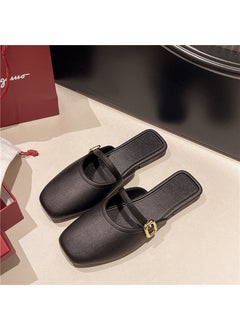 2024 Spring Summer New Style French Soft Head Half Slippers Outer Wear Comfortable Versatile Low Heel Shallow Mouth Single Shoes black