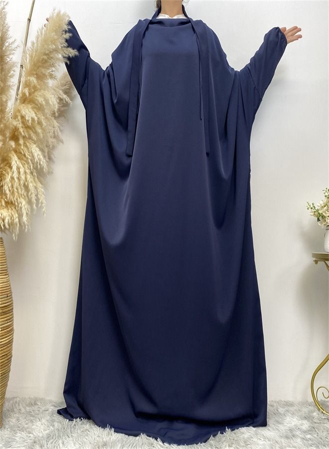 Loquat Simple Loose Solid Color Dress Abaya Royal Blue  - Image 1