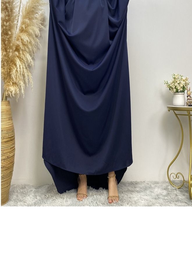 Loquat Simple Loose Solid Color Dress Abaya Royal Blue  - Image 3