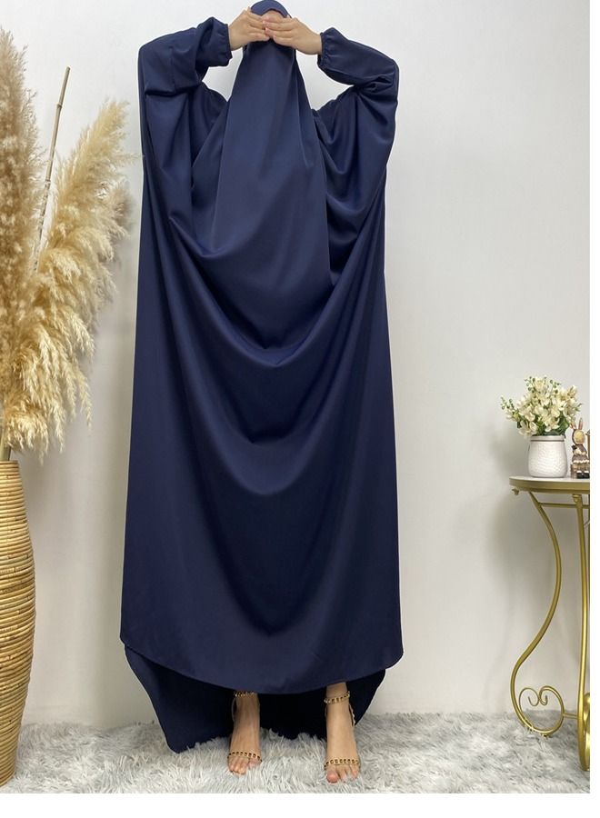 Loquat Simple Loose Solid Color Dress Abaya Royal Blue  - Image 2