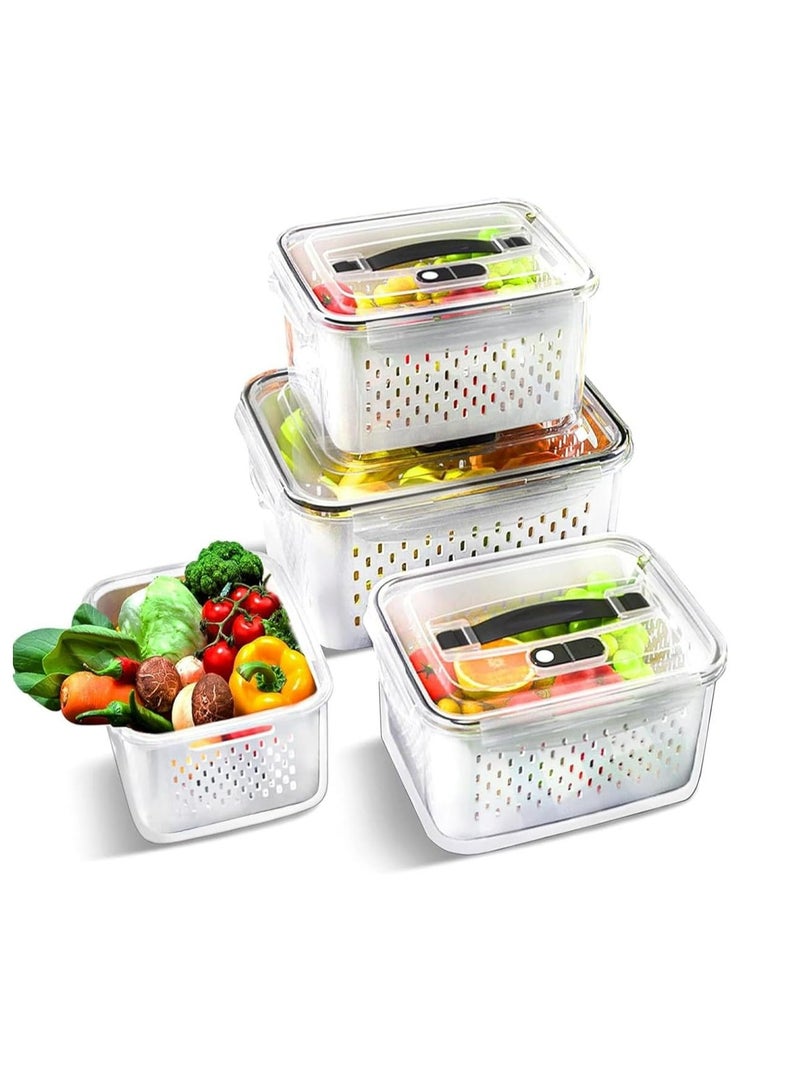 جوي لينك طقم ثلاجة ثلاجة ثلاجة 4 قطع، ثلاجة فواكه مانعة للتسرب مع مصفاة قابلة للإزالة، متعددة السعة، منظمة للأطعمة الطازجة، مناسبة للتخزين المنزلي، آمنة للغسل في غسالة الأطباق والميكروويف - Image 1