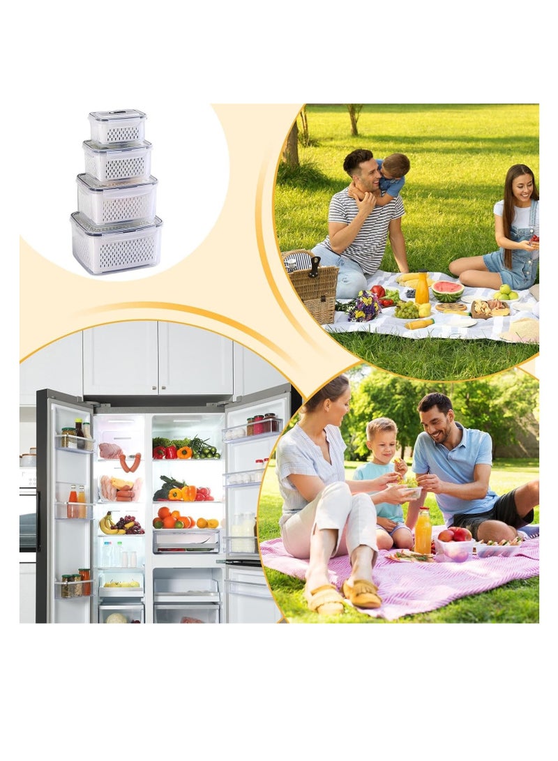 جوي لينك طقم ثلاجة ثلاجة ثلاجة 4 قطع، ثلاجة فواكه مانعة للتسرب مع مصفاة قابلة للإزالة، متعددة السعة، منظمة للأطعمة الطازجة، مناسبة للتخزين المنزلي، آمنة للغسل في غسالة الأطباق والميكروويف - Image 2