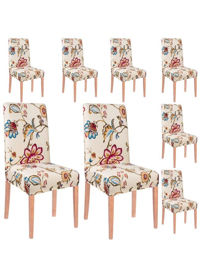 Styleys Polyester Washable Elastic Dining Chair Cover Slipcovers, Beige/Red/Blue Flower, Set of 8, SLMC134 - Image 1