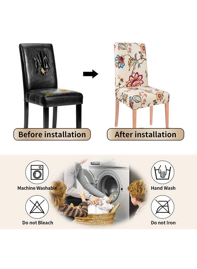 Styleys Polyester Washable Elastic Dining Chair Cover Slipcovers, Beige/Red/Blue Flower, Set of 8, SLMC134 - Image 5