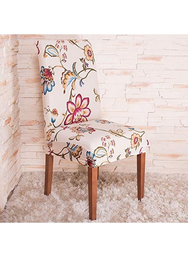 Styleys Polyester Washable Elastic Dining Chair Cover Slipcovers, Beige/Red/Blue Flower, Set of 8, SLMC134 - Image 2