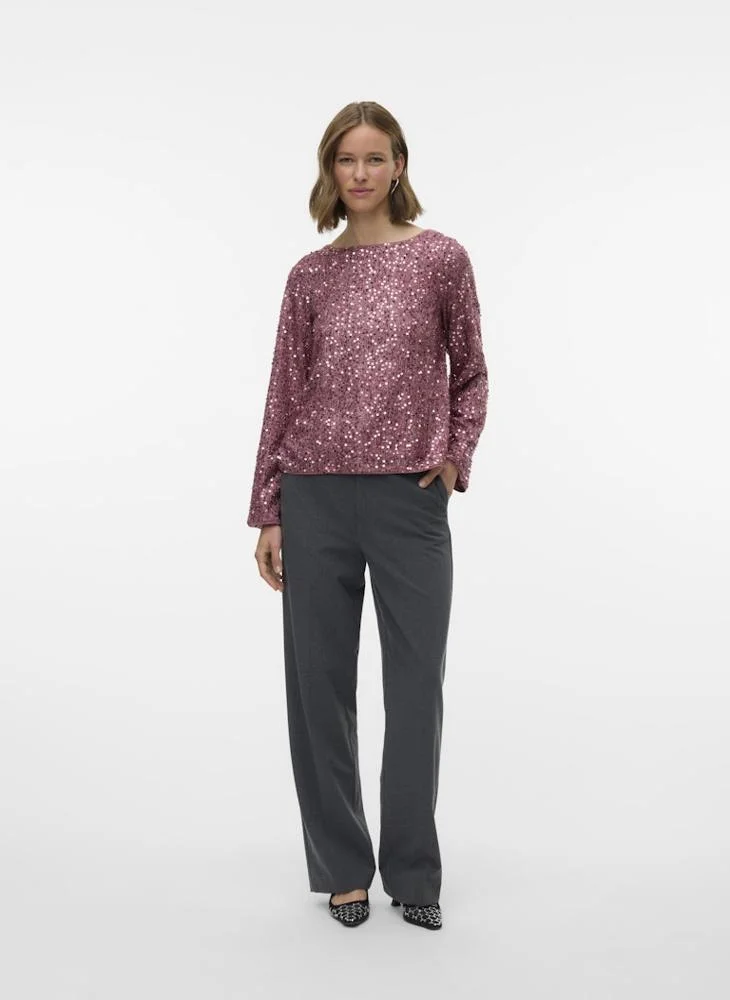 VERO MODA Vmnaja Sequence Bow Detail Long Sleeve Top