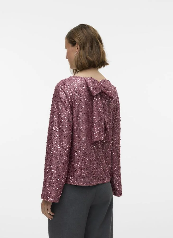 VERO MODA Vmnaja Sequence Bow Detail Long Sleeve Top
