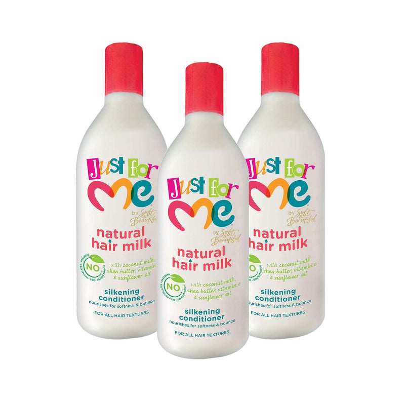 Just for Me بلسم حليب الشعر الطبيعي من جاست فور مي، يغذي للنعومة والمرونة، مع حليب جوز الهند، زبدة الشيا، فيتامين E وزيت عباد الشمس، 13.5 أونصة (3 عبوات) - Image 1
